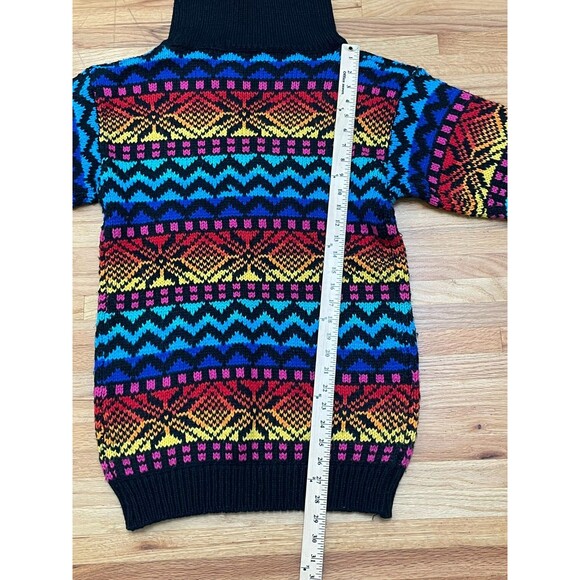 Ricki Women's L Red Sweater Vintage Turtleneck Fair Isle Rainbow Aztec Boho - Picture 4 of 9